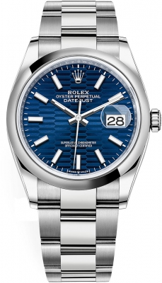 replica Rolex Datejust 36mm Stainless Steel Midsize Watch 126200 Bright Blue Fluted Oyster