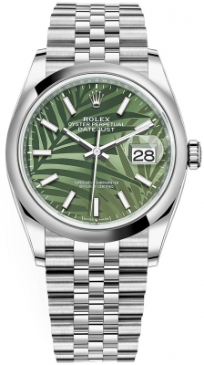 replica Rolex Datejust 36mm Stainless Steel Midsize Watch 126200 Olive Green Palm Jubilee