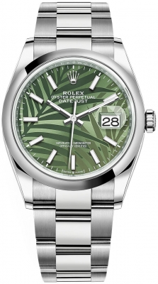 replica Rolex Datejust 36mm Stainless Steel Midsize Watch 126200 Olive Green Palm Oyster