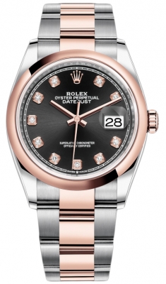 replica Rolex Datejust 36mm Stainless Steel and Rose Gold Ladies Watch 126201 Black Diamond Oyster