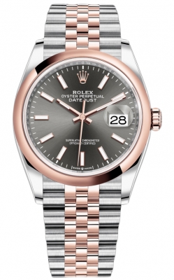 replica Rolex Datejust 36mm Stainless Steel and Rose Gold Ladies Watch 126201 Dark Rhodium Index Jubilee
