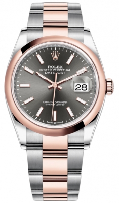 replica Rolex Datejust 36mm Stainless Steel and Rose Gold Ladies Watch 126201 Dark Rhodium Index Oyster