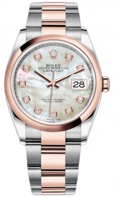 replica Rolex Datejust 36mm Stainless Steel and Rose Gold Ladies Watch 126201 MOP Diamond Oyster