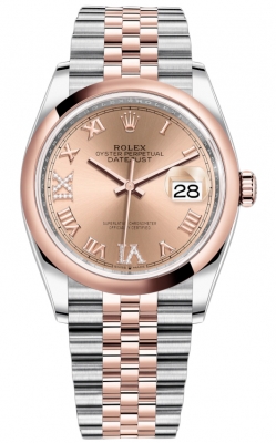 replica Rolex Datejust 36mm Stainless Steel and Rose Gold Ladies Watch 126201 Rose VI IX Roman Jubilee