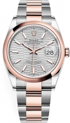 replica Rolex Datejust 36mm Stainless Steel and Rose Gold Ladies Watch 126201 Silver Fluted Oyster