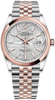 replica Rolex Datejust 36mm Stainless Steel and Rose Gold Ladies Watch 126201 Silver Palm Jubilee