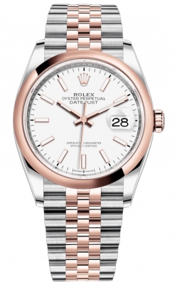 replica Rolex Datejust 36mm Stainless Steel and Rose Gold Ladies Watch 126201 White Index Jubilee