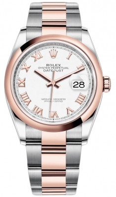 replica Rolex Datejust 36mm Stainless Steel and Rose Gold Ladies Watch 126201 White Roman Oyster