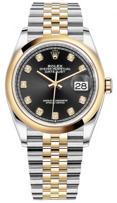 replica Rolex Datejust 36mm Stainless Steel and Yellow Gold Ladies Watch 126203 Black Diamond Jubilee