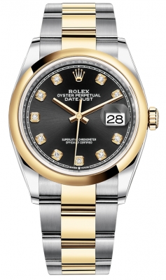 replica Rolex Datejust 36mm Stainless Steel and Yellow Gold Ladies Watch 126203 Black Diamond Oyster