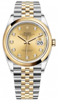 replica Rolex Datejust 36mm Stainless Steel and Yellow Gold Ladies Watch 126203 Champagne Diamond Jubilee