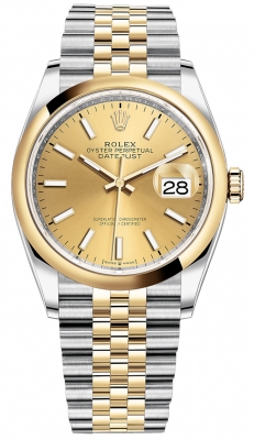 replica Rolex Datejust 36mm Stainless Steel and Yellow Gold Ladies Watch 126203 Champagne Index Jubilee