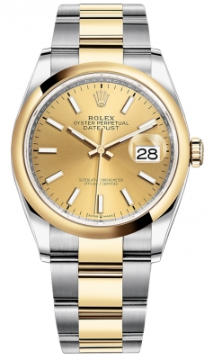 replica Rolex Datejust 36mm Stainless Steel and Yellow Gold Ladies Watch 126203 Champagne Index Oyster