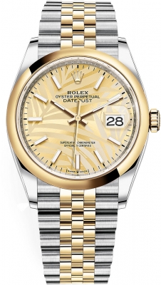 replica Rolex Datejust 36mm Stainless Steel and Yellow Gold Ladies Watch 126203 Golden Palm Jubilee