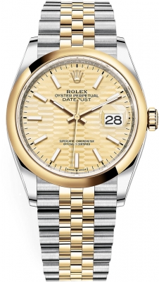 replica Rolex Datejust 36mm Stainless Steel and Yellow Gold Ladies Watch 126203 Golden Fluted Jubilee