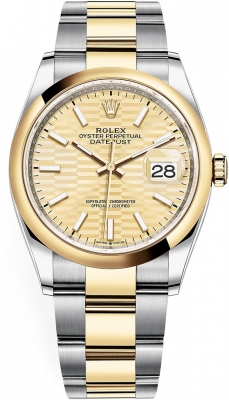 replica Rolex Datejust 36mm Stainless Steel and Yellow Gold Ladies Watch 126203 Golden Fluted Oyster