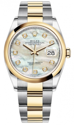 replica Rolex Datejust 36mm Stainless Steel and Yellow Gold Ladies Watch 126203 MOP Diamond Oyster