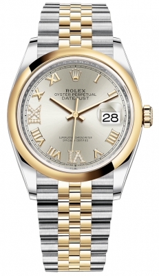 replica Rolex Datejust 36mm Stainless Steel and Yellow Gold Ladies Watch 126203 Silver VI IX Roman Jubilee