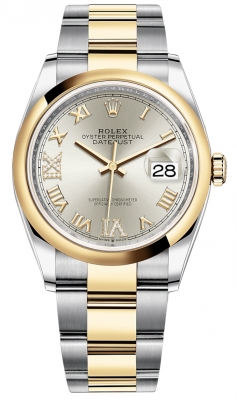 replica Rolex Datejust 36mm Stainless Steel and Yellow Gold Ladies Watch 126203 Silver VI IX Roman Oyster