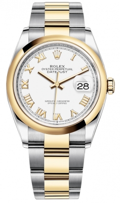 replica Rolex Datejust 36mm Stainless Steel and Yellow Gold Ladies Watch 126203 White Roman Oyster