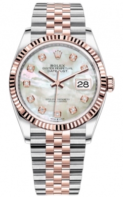 replica Rolex Datejust 36mm Stainless Steel and Rose Gold Ladies Watch 126231 MOP Diamond Jubilee