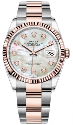 replica Rolex Datejust 36mm Stainless Steel and Rose Gold Ladies Watch 126231 MOP Diamond Oyster