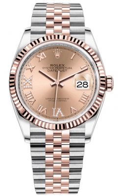 replica Rolex Datejust 36mm Stainless Steel and Rose Gold Ladies Watch 126231 Rose VI IX Roman Jubilee