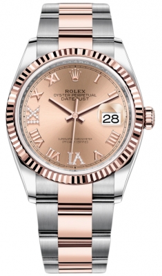 replica Rolex Datejust 36mm Stainless Steel and Rose Gold Ladies Watch 126231 Rose VI IX Roman Oyster