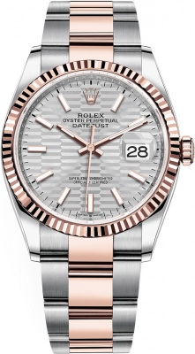 replica Rolex Datejust 36mm Stainless Steel and Rose Gold Ladies Watch 126231 Silver Fluted Oyster