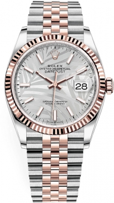 replica Rolex Datejust 36mm Stainless Steel and Rose Gold Ladies Watch 126231 Silver Palm Jubilee