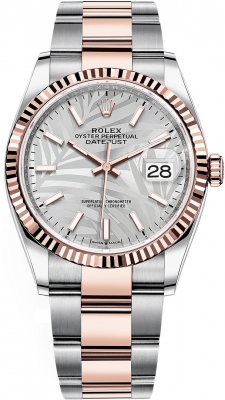 replica Rolex Datejust 36mm Stainless Steel and Rose Gold Ladies Watch 126231 Silver Palm Oyster