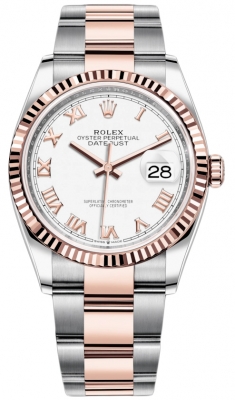 replica Rolex Datejust 36mm Stainless Steel and Rose Gold Ladies Watch 126231 White Roman Oyster