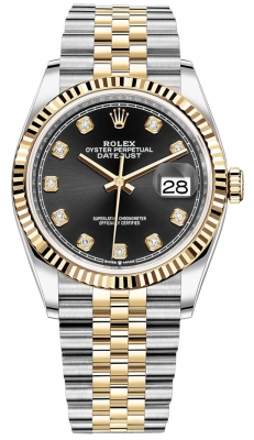 replica Rolex Datejust 36mm Stainless Steel and Yellow Gold Ladies Watch 126233 Black Diamond Jubilee