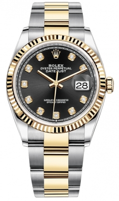 replica Rolex Datejust 36mm Stainless Steel and Yellow Gold Ladies Watch 126233 Black Diamond Oyster