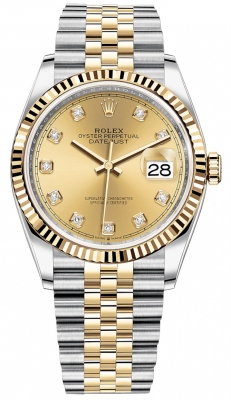 replica Rolex Datejust 36mm Stainless Steel and Yellow Gold Ladies Watch 126233 Champagne Diamond Jubilee