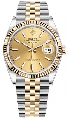 replica Rolex Datejust 36mm Stainless Steel and Yellow Gold Ladies Watch 126233 Champagne Index Jubilee