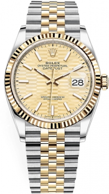 replica Rolex Datejust 36mm Stainless Steel and Yellow Gold Ladies Watch 126233 Golden Fluted Jubilee