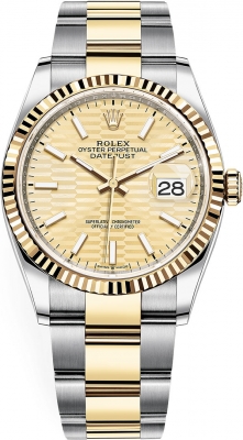 replica Rolex Datejust 36mm Stainless Steel and Yellow Gold Ladies Watch 126233 Golden Fluted Oyster