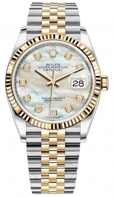 replica Rolex Datejust 36mm Stainless Steel and Yellow Gold Ladies Watch 126233 MOP Diamond Jubilee