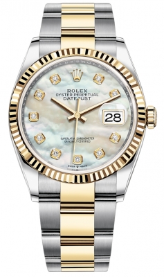 replica Rolex Datejust 36mm Stainless Steel and Yellow Gold Ladies Watch 126233 MOP Diamond Oyster