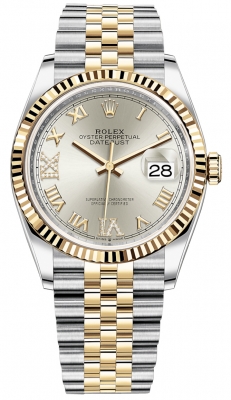 replica Rolex Datejust 36mm Stainless Steel and Yellow Gold Ladies Watch 126233 Silver VI IX Roman Jubilee