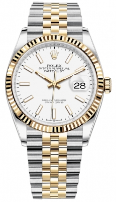 replica Rolex Datejust 36mm Stainless Steel and Yellow Gold Ladies Watch 126233 White Index Jubilee