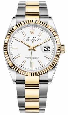 replica Rolex Datejust 36mm Stainless Steel and Yellow Gold Ladies Watch 126233 White Index Oyster