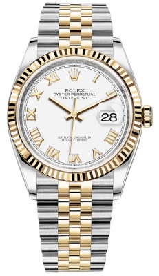 replica Rolex Datejust 36mm Stainless Steel and Yellow Gold Ladies Watch 126233 White Roman Jubilee