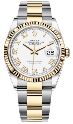 replica Rolex Datejust 36mm Stainless Steel and Yellow Gold Ladies Watch 126233 White Roman Oyster