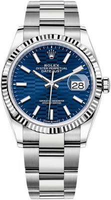 replica Rolex Datejust 36mm Stainless Steel Midsize Watch 126234 Bright Blue Fluted Oyster