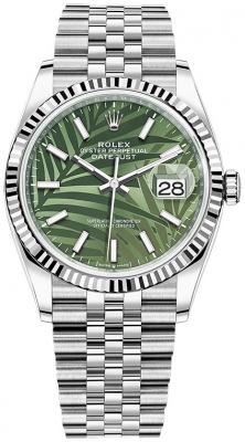 replica Rolex Datejust 36mm Stainless Steel Midsize Watch 126234 Olive Green Palm Jubilee