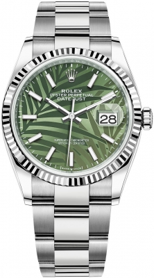 replica Rolex Datejust 36mm Stainless Steel Midsize Watch 126234 Olive Green Palm Oyster