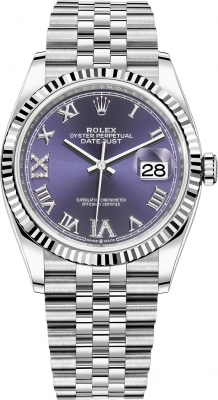 replica Rolex Datejust 36mm Stainless Steel Midsize Watch 126234 Aubergine Roman VI IX Jubilee