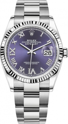 replica Rolex Datejust 36mm Stainless Steel Midsize Watch 126234 Aubergine Roman VI IX Oyster